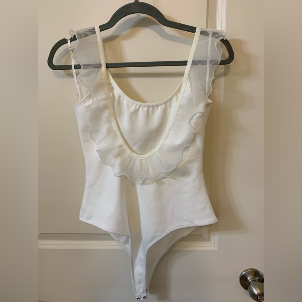 White Bodysuit with Shear Ruffle - Picture 2 of 4
